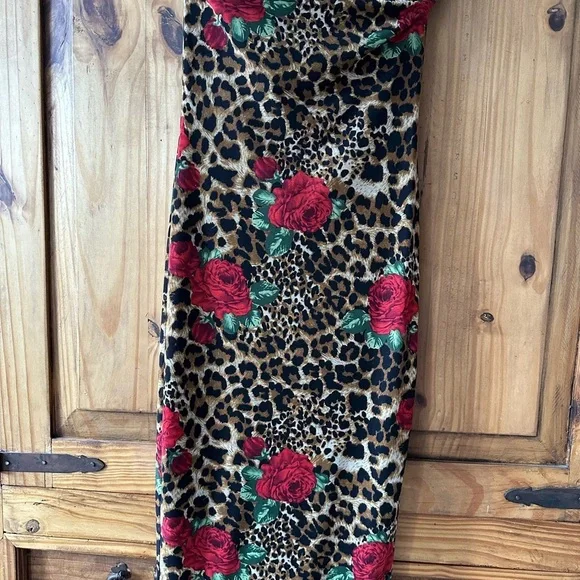 DNA Couture Leopard Print Strapless Midi Dress with Red Rose Accents - Medium - Picture 14 of 16